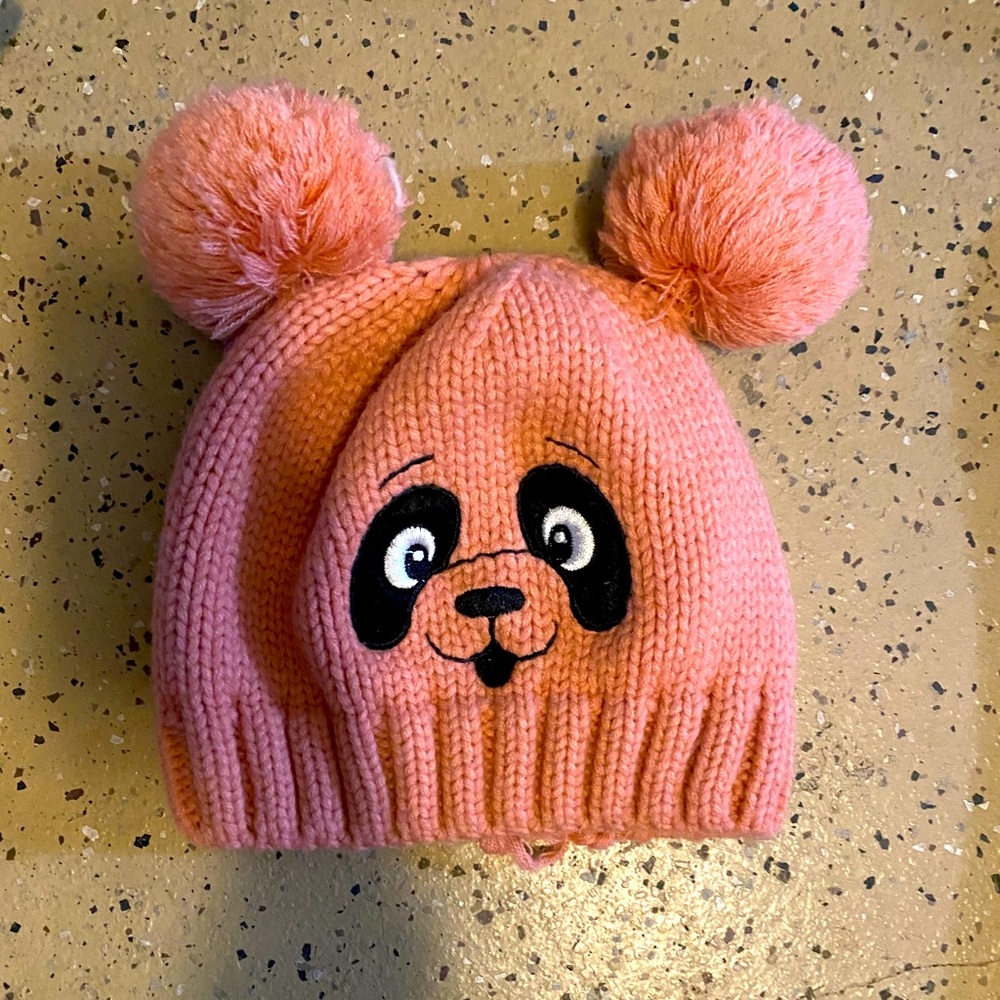 Pink panda beanie